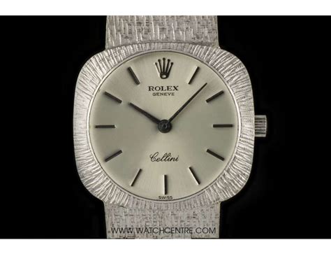 rolex 18k white gold silver baton dial cellini ladies vintage|geneve cellini watch value.